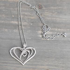 Brighton Celestia Love Heart Pendant Necklace Silver Plated Crystals 16-18"